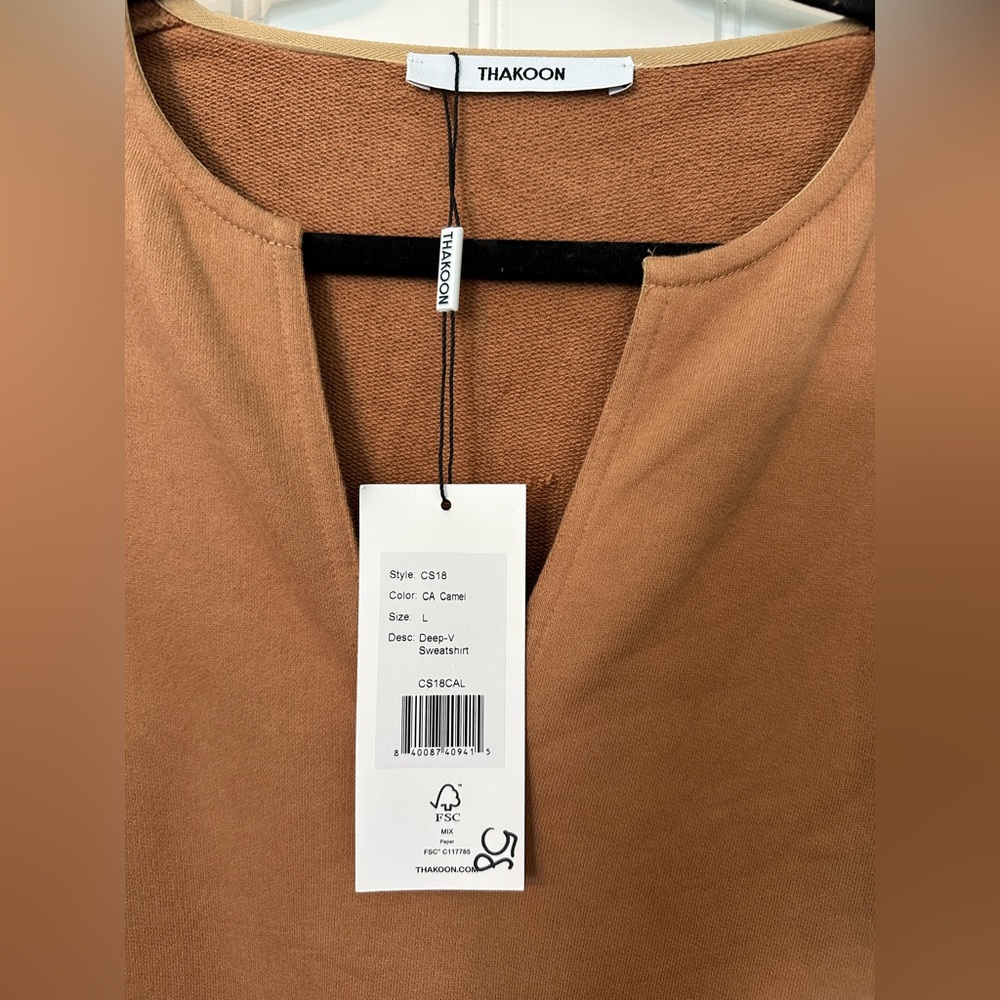 Thakoon NWT Deep-V Swestshirt LARGE - Camel - Picture 2 of 4